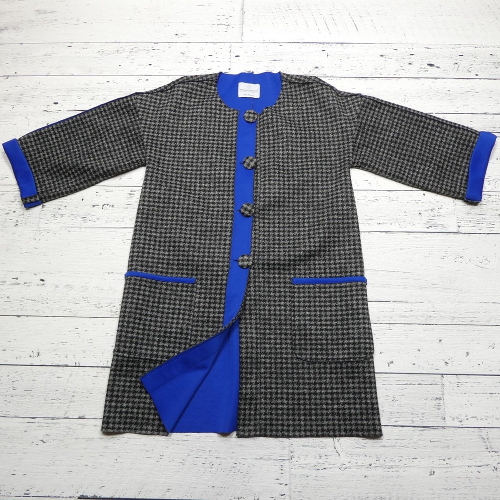 Rinascimento Coat Womens Small Houndstooth Blue Trim Made in Italy Chic Classic